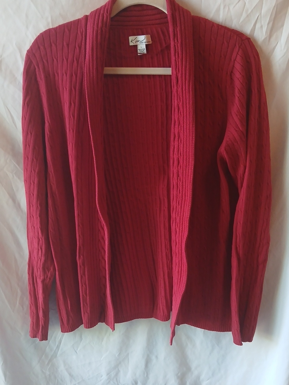 Kim Rogers Red Open-Front Cable Knit Women's Sweater Cardigan